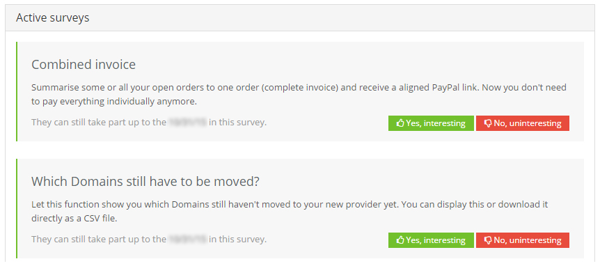 Survey in the customer area
